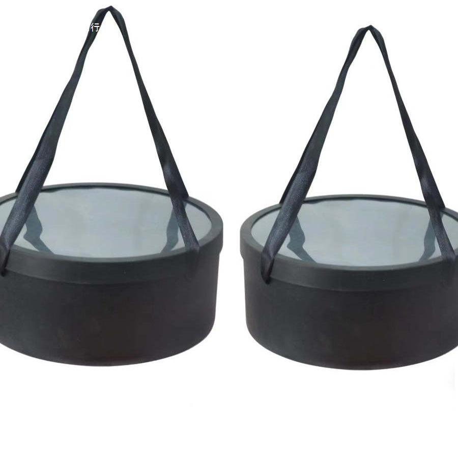 Set Cutii Rotunde Trasparente Impermeabile cu Mâner Panglică pentru Flori Proaspete și Fructe, Pachet Buchet de Iarnă.