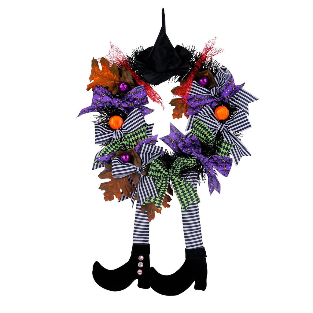 Halloween Witch Hat Long Legs Pumpkins Wreath Door Hanging Haunted House Horror Wreath Decoration Pendant Layout Props