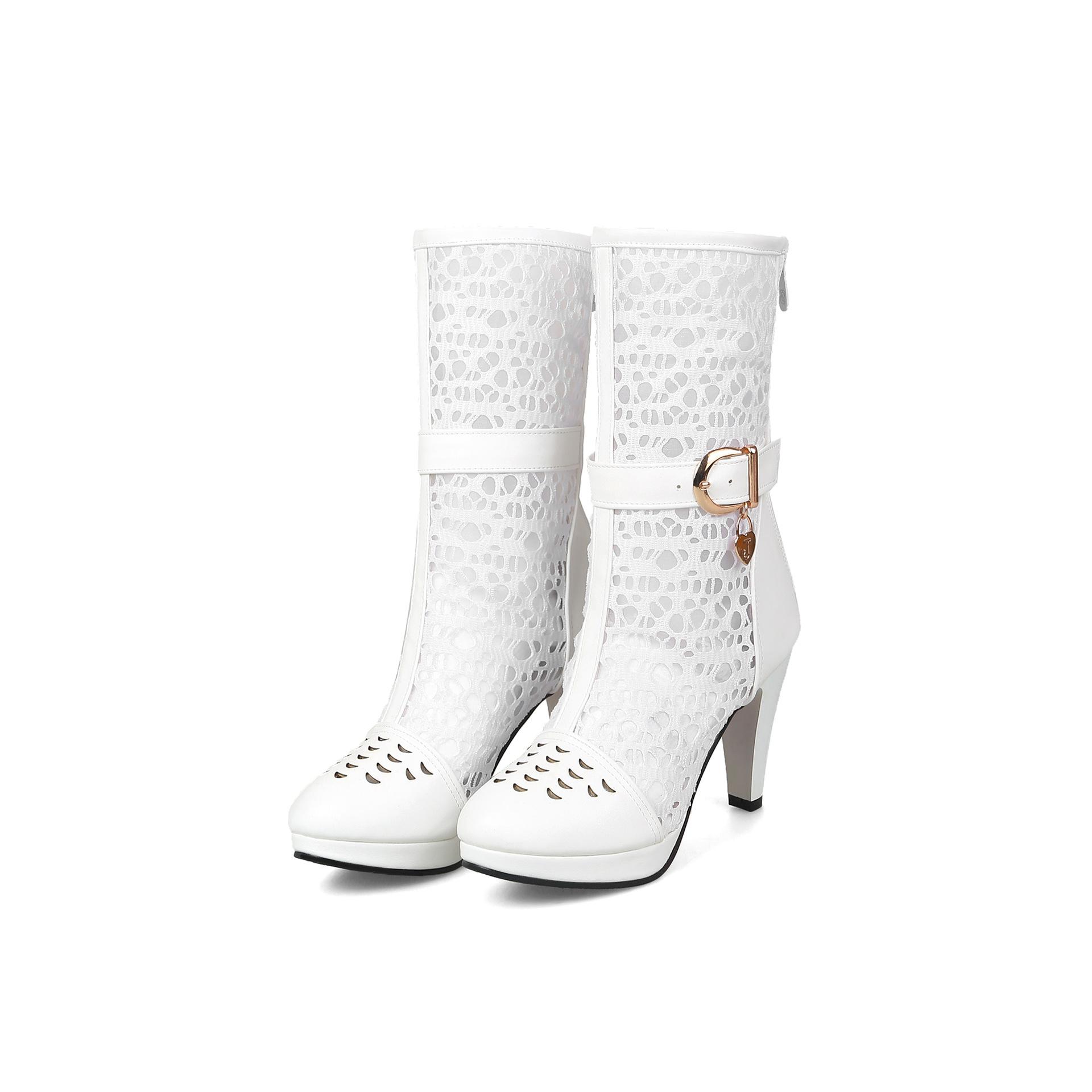 

Q/женские короткие сапоги на высоком каблуке, сексуальная водонепроницаемая платформа, большие классные ботинки на тонком каблуке с полыми отверстиями 41 белый