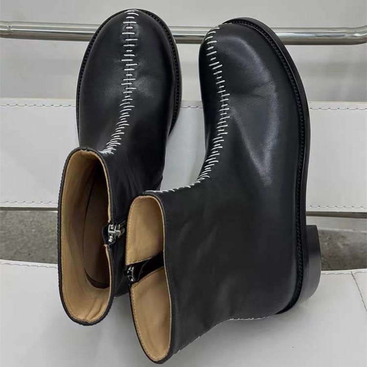 

Дизайнерские нишевые темные крутые ботинки Sa Martin ручной работы яркая линия большая голова толстый каблук узкое голенище короткие ботинки 40 чёрный