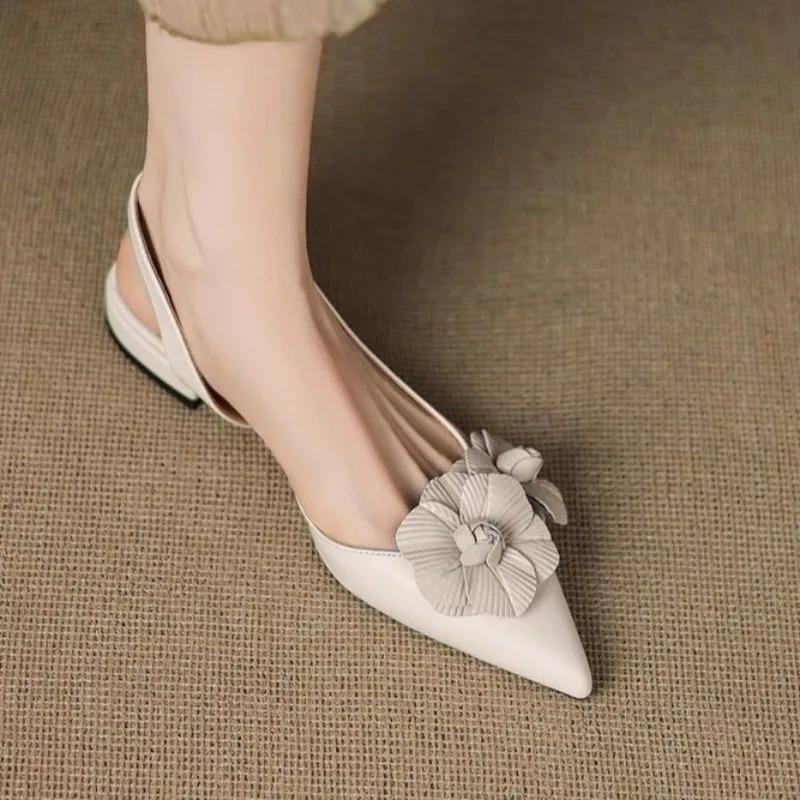 Fashion Women's Flat Sandals Stereoscopic Flower Design Women Shoes Fashion Pointed Shallow Mouth Single Shoes Pu Leather Casual Sandals
