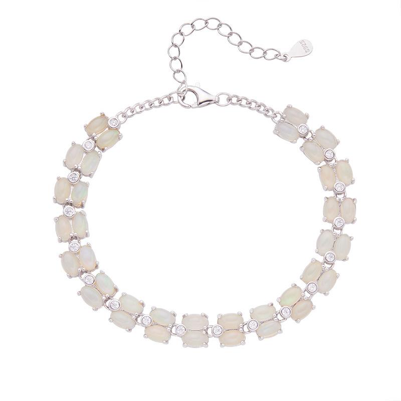 S925 Sterling Silver Color Treasure Jewelry Natural Opal Bracelet Women'S Xiaohongshu Earrings
