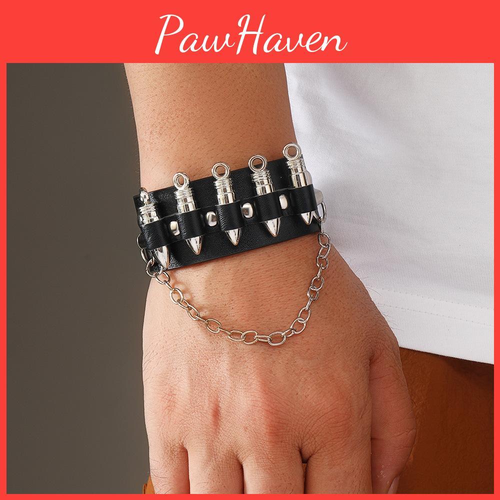 Gothic Skeleton And Bullet Design Neutral Chain Leather Handpiece For Halloween Accessories Summer