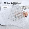 3D Bowknot Nail Stickers: Embossed Black, White, Silver Self-Adhesive Decals