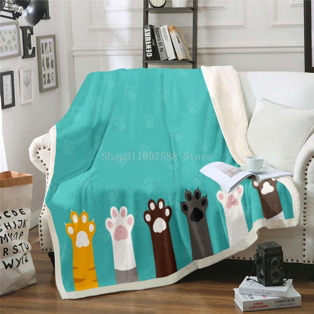 Cute Sleeping Cat 3D-printed Wool Blanket Picnic Extra Thick Fashion Sheets Cats Pet Children Kids Sherpa Throw Blankets