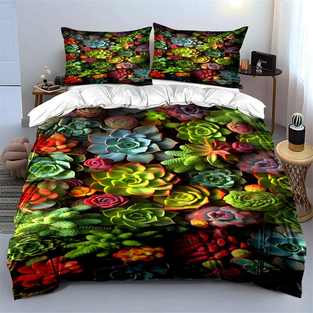 Colorful Succulent Set for Decoration Bedding Set with 1 Duvet Cover 2 Pillowcases Single Double King Queen Gift