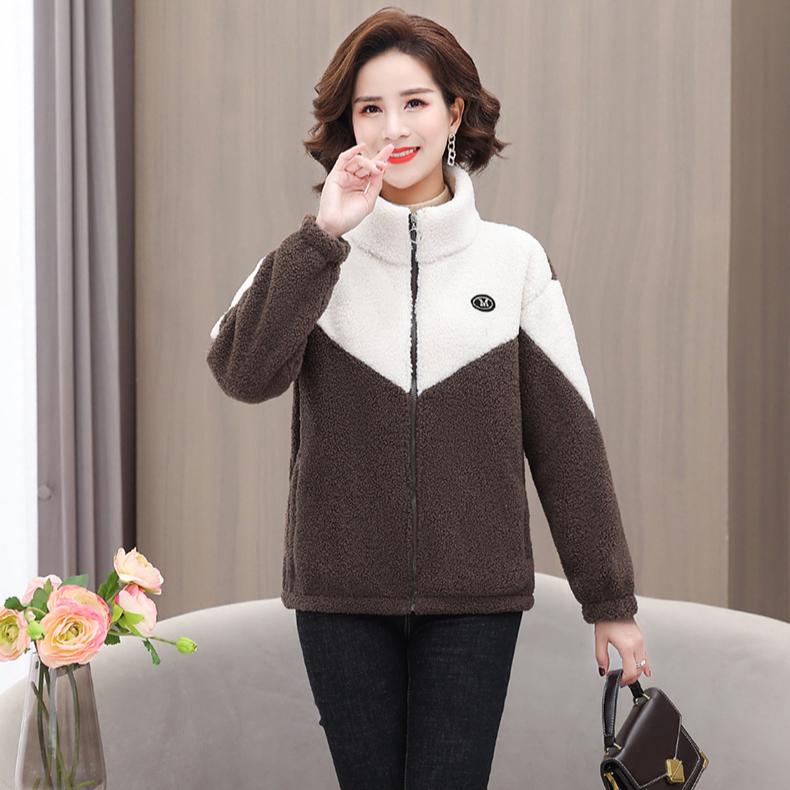 Dámská bunda Barevný zahuštěný jehněčí fleece Dlouhý rukáv Střední délka Kabát Teplý vrchní kabát Prošívaný top Podzim Zima Overgamen