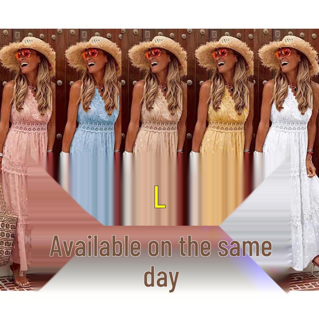 Vestido Sexy de Verão Feminino 2022 Decote V Profundo Sem Mangas Chiffon Comprimento Médio