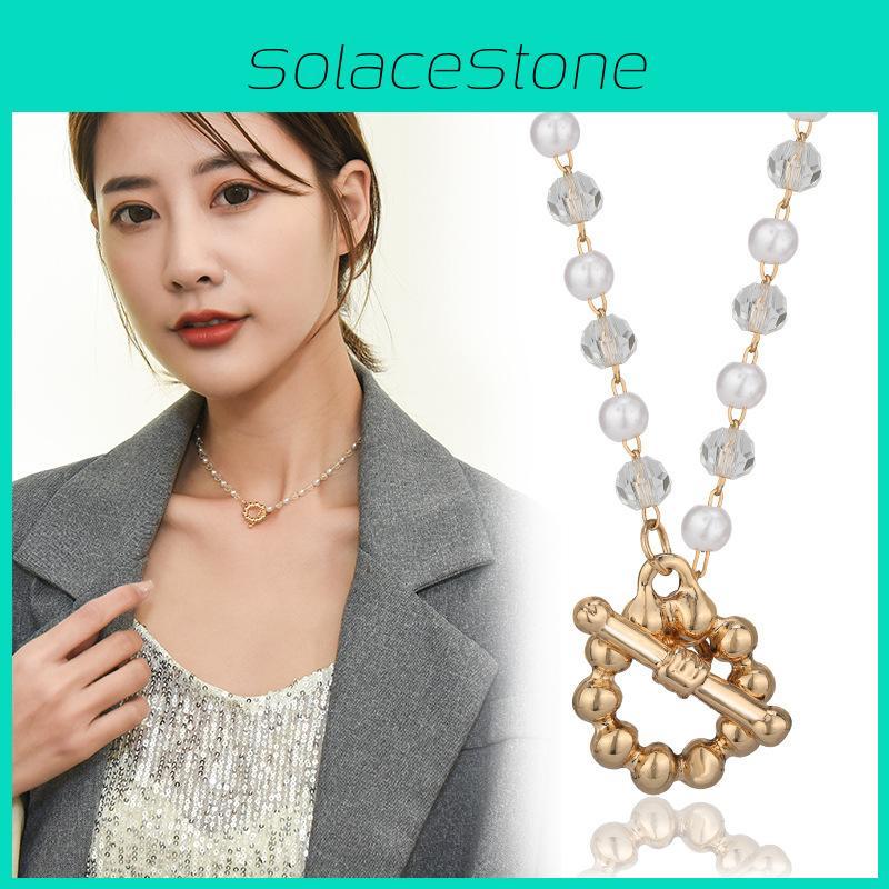 Stylish Geometric Pearl Crystal Choker Necklace For Unisex Fashion Accessories