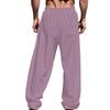 Men's Loose Casual Color Cotton Linen Trousers Elastic Tie Printed Straight Pants