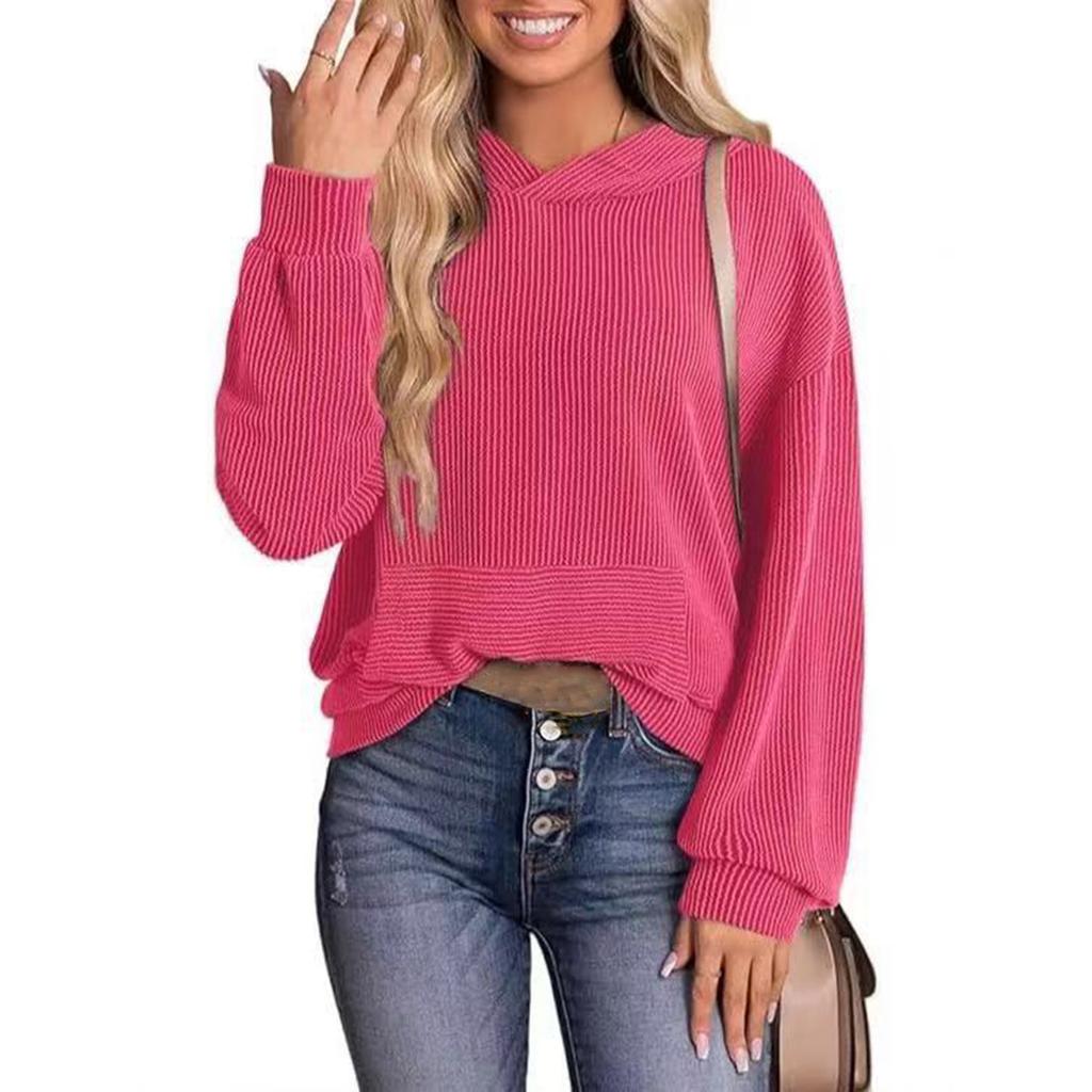 Women's Fashion Loose Twisted Hoodie With Pockets Long Sleeves Solid Color Top