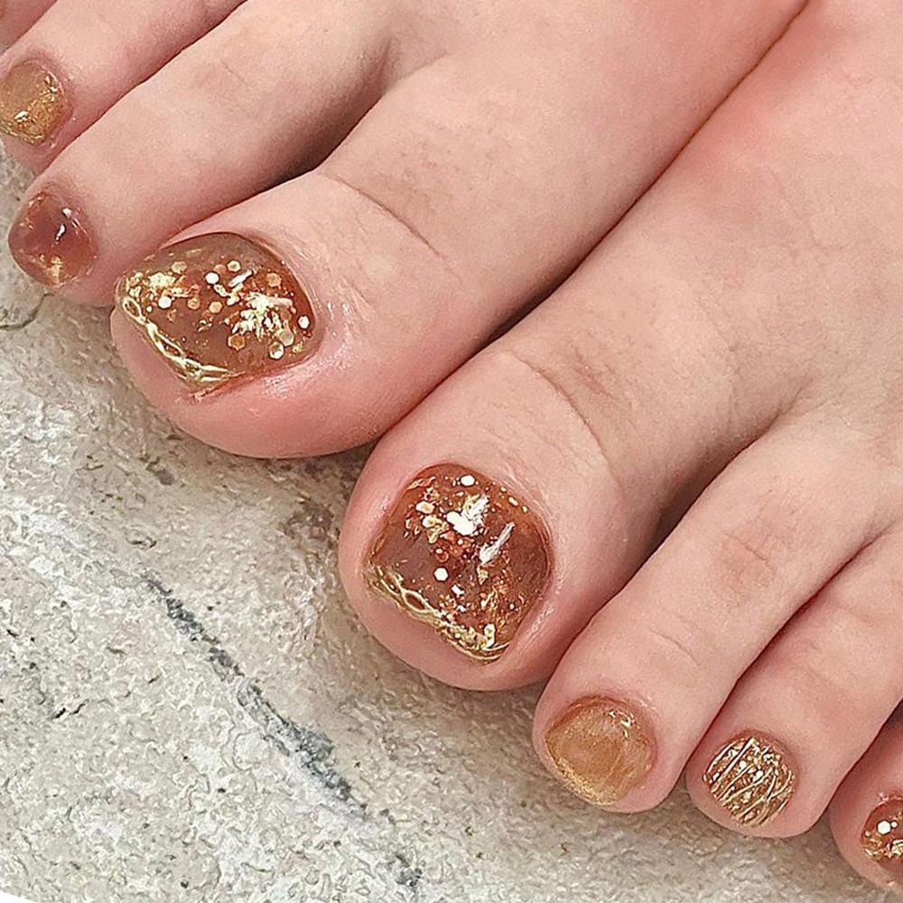 24 Pcs Short Square Fake Toenails Blue Cat Eye Rhinestone Design Full Cover Press On Nail Tips