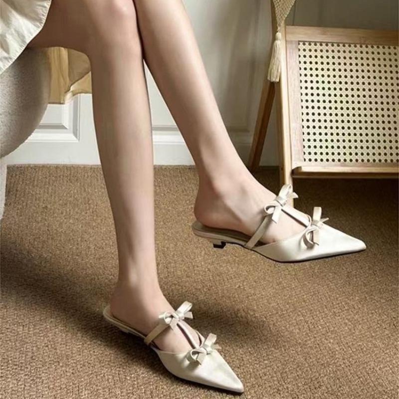 Fashion 2025 Summer New Closed Toe Women's Slippers Fashion Outdoor Dress Butterfly-knot Best Seller Elegant Comfortable High Heels