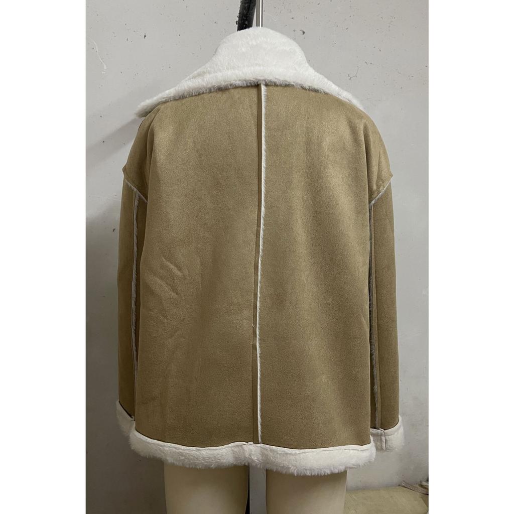 2026 New Women's Faux Fur Collar Jacket, Winter Warm Plush Cozy Casual Outwear with Fashionable Lapel Design for Cold Weather