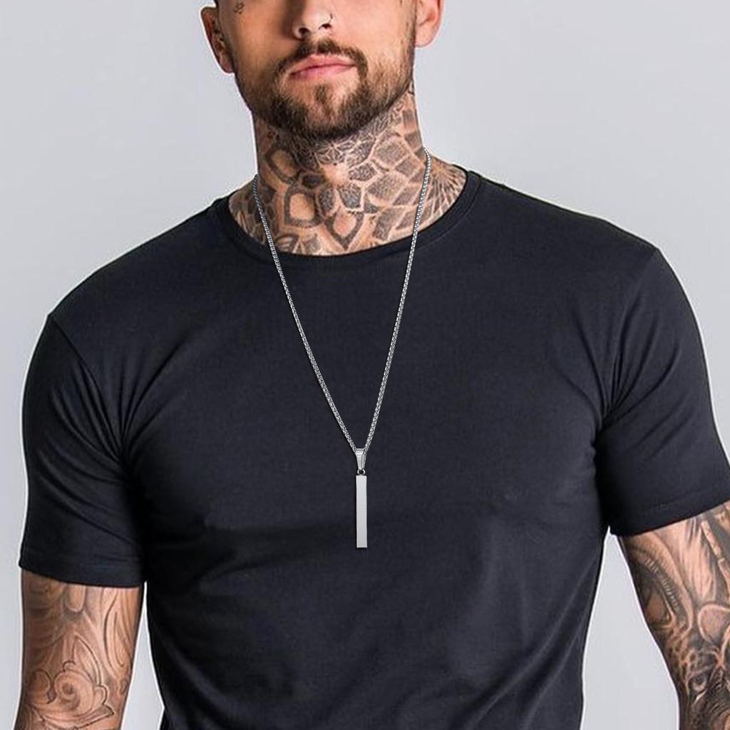 Vnox Mens Silver Color Bar Necklaces, Geometric Stainless Steel Pendant with Box Chain, Minimalst Metal Jewelry Gift for Him