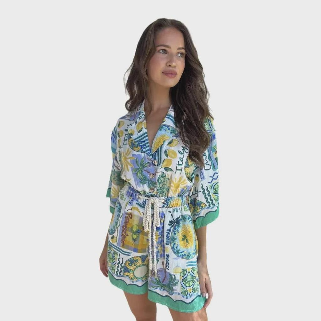 25. Jubiläum Sommer Cross-Border-Mode: Bedruckter Spitzen-Jumpsuit - Urlaubsstil