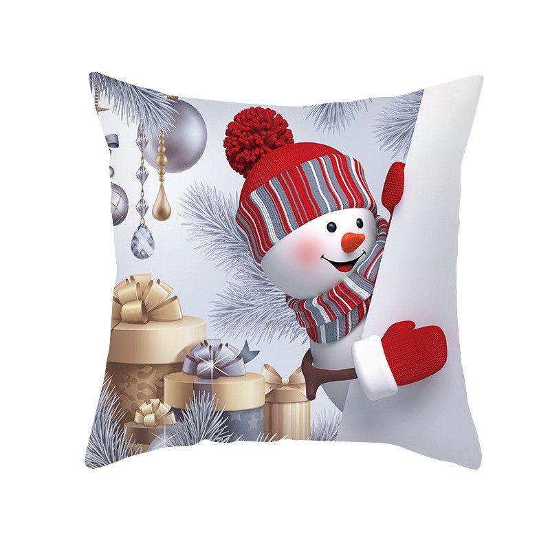 Delightful 18" Christmas Cushion Cover With Santa Claus And Snowman For Festive Sofa Decor