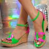 Fashion Patchwork Patent Leather Women Slide Sandals Pointed Toe Wedges Designer Sandals Fashions Sexy Open Toe Large Size Women Shoes