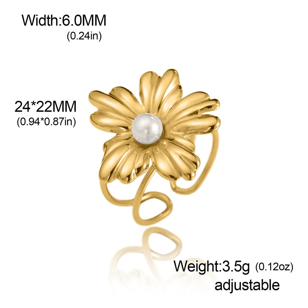 Adjustable Gold Plated Flower Rings for Women Stainless Steel Finger Rings 2026 Trendy Jewelry Anniversary Party Gifts New