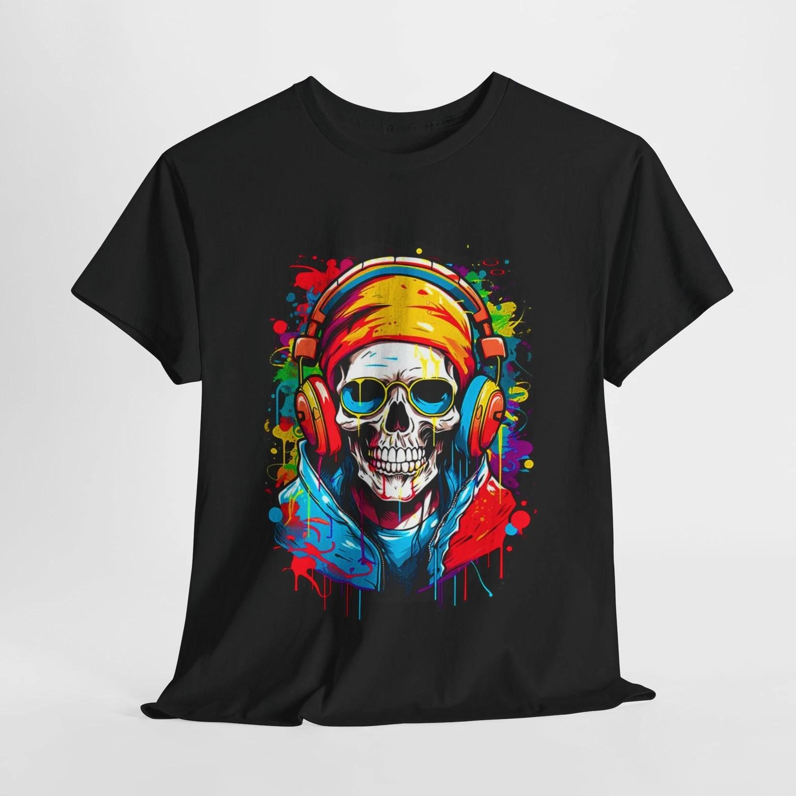 Skull Music Lover Tee Shirt, Urban Graphic Tee, Unisex Streetwear, Hipster Tee, 2XL