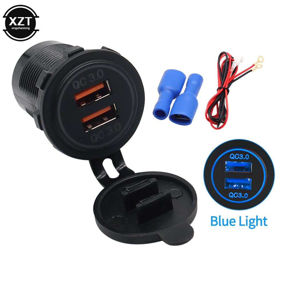 

Автомобильное зарядное устройство QC3.0 Dual USB гнездо прикуривателя водонепроницаемое с вольтметром адаптер для быстрой зарядки 12/24 В автомобильные аксессуары синий