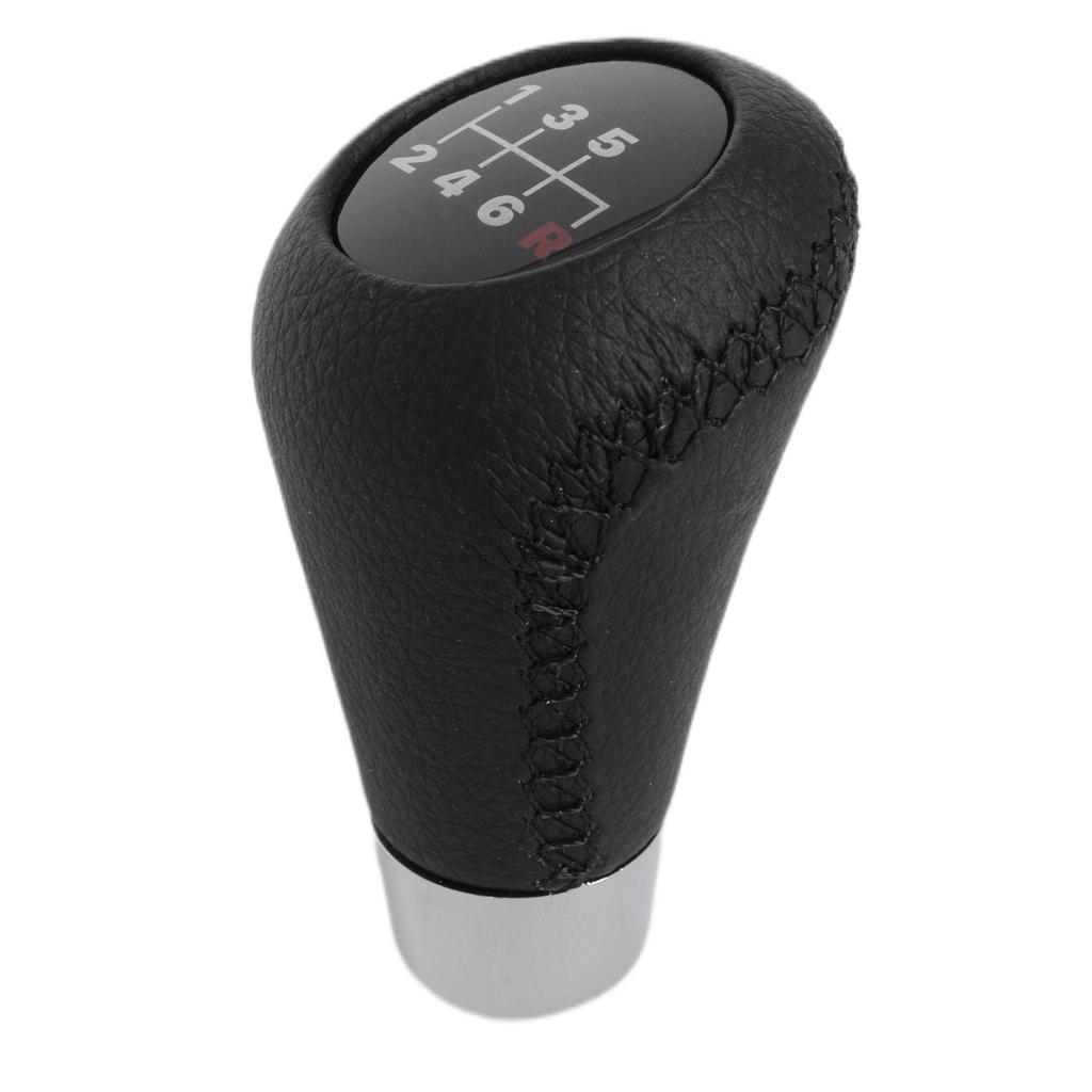 Universal Gear Shift Knob, Black Leather & Chrome, with 5 and 6 Speed Shift Pattern Emblems, Set
