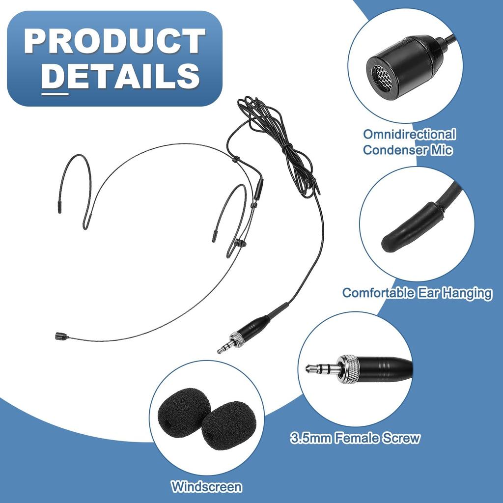 Uxcell Earhook Headset Microphone, Double Over-Ear, Omnidirectional Wired Condenser Microphone with 3.5mm Female Plug, 1.2m Cable, Black