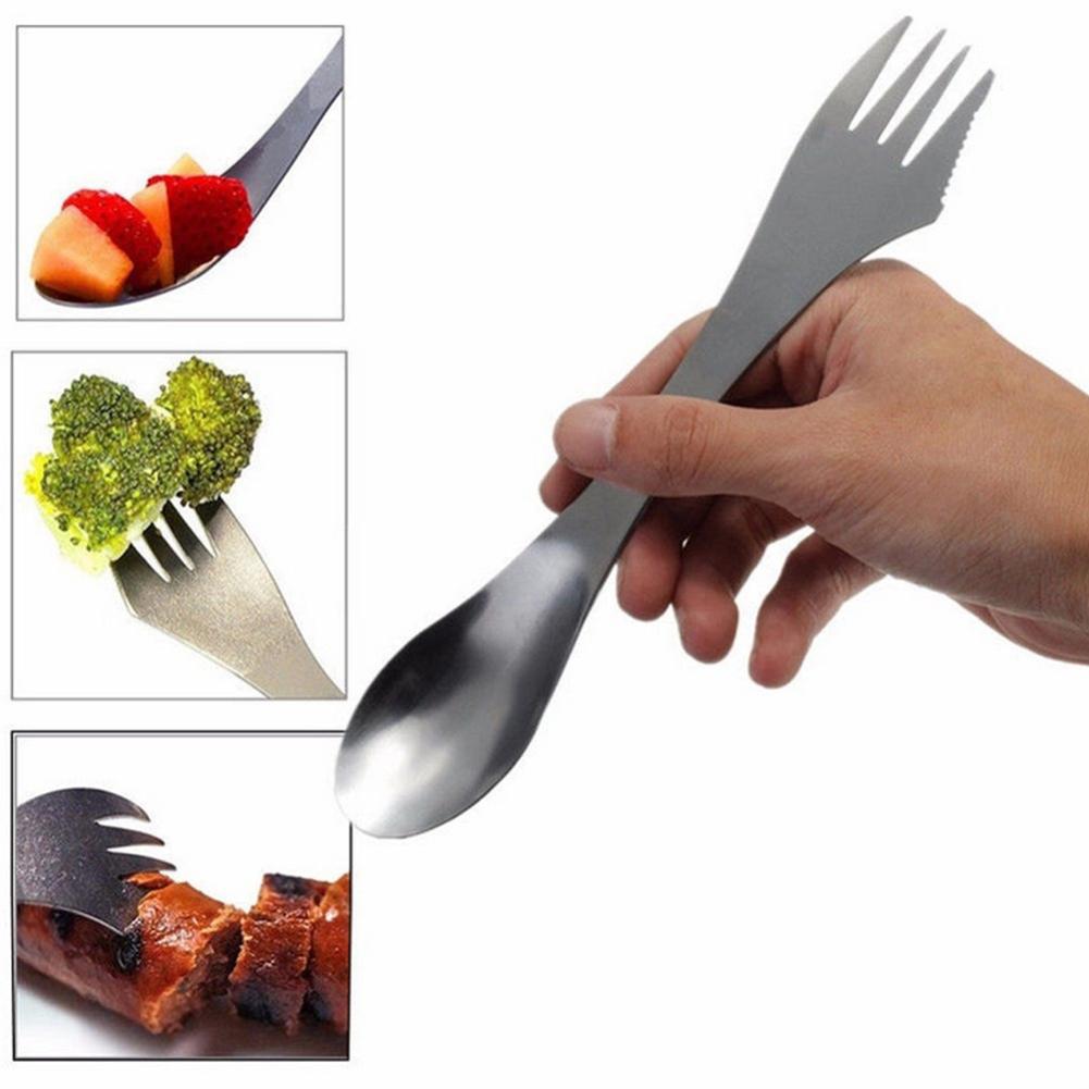 

Набір посуду для кемпінгу та походів, три в одному: ложка, виделка, ніж. Портативний інтегрований набір посуду з нержавіючої сталі As shown #1