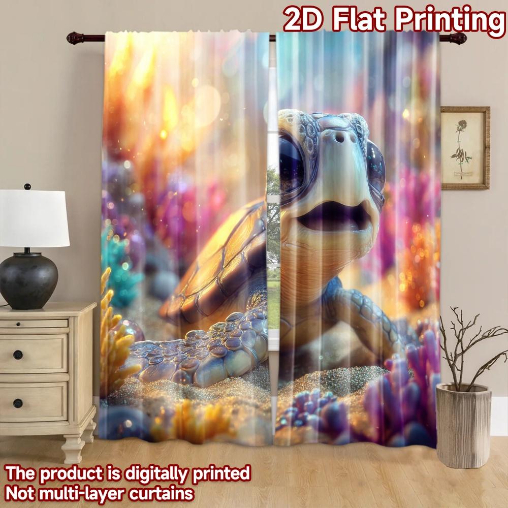 2D Flat Printing 2pcs Drapes Cute Turtle Underwater Digital Printed Polyester Drapes Festive Holiday Perfect for Festive
