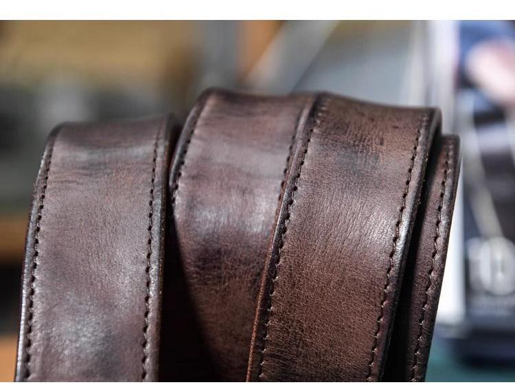 Vintage Handmade Top Grain Cowhide Belt - Men's Distressed Genuine Leather with Pin Buckle