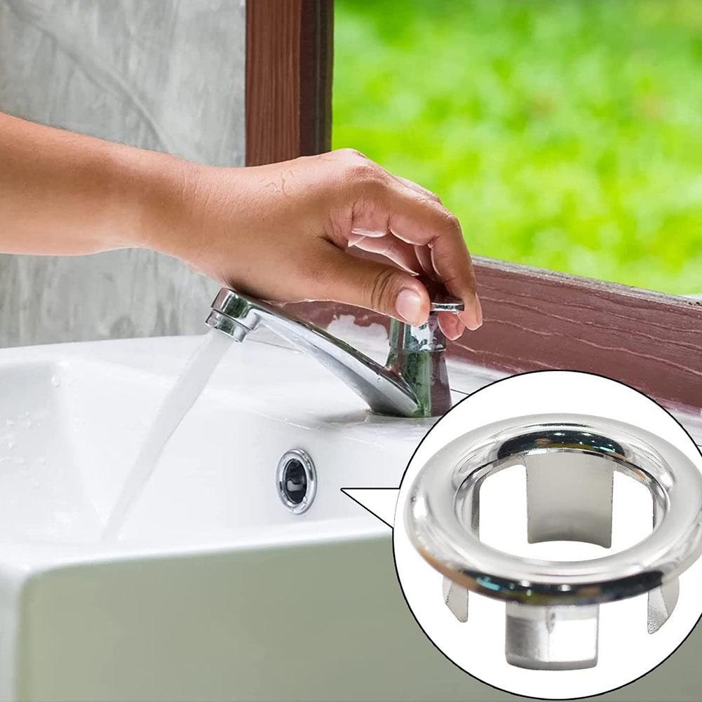 Bathroom Kit Sink Spare Parts Silver 8pc ABS Plastic Basin Chrom Hole Overflow Ring Decorative Household Products