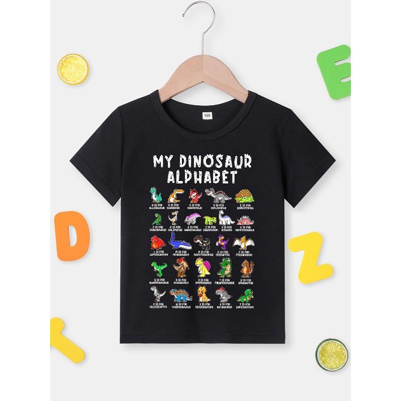 European Sizes Summer Boys Fashion Kids T-Shirt My DinosaUR Alphabet Dinosaur Print Cute Short Sleeve Casual Top