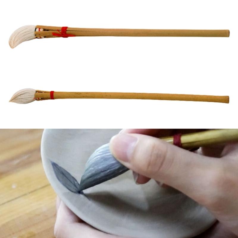 Ceramic Art Brush Wood Handle Pottery Glaze Brush for Pottery Painting Ceramic Glazing Chinese Inks Painting Brush