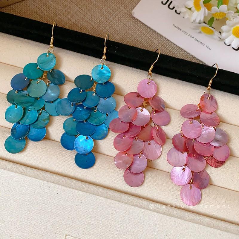 Urlaubsstil Muschel Runde Quaste Ohrringe Klein Frisch Mode Vielseitig Minimalistisch Ohrhaken Design Einzigartiger Schmuck Damen