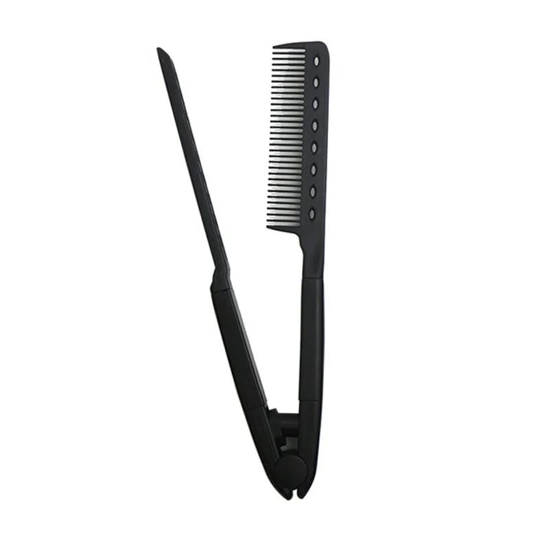 

Плоская расческа для выпрямления волос, расческа для салонных волос, расчески для укладки волос, выпрямитель для волос V-образной формы, прямой выпрямитель для волос чёрный