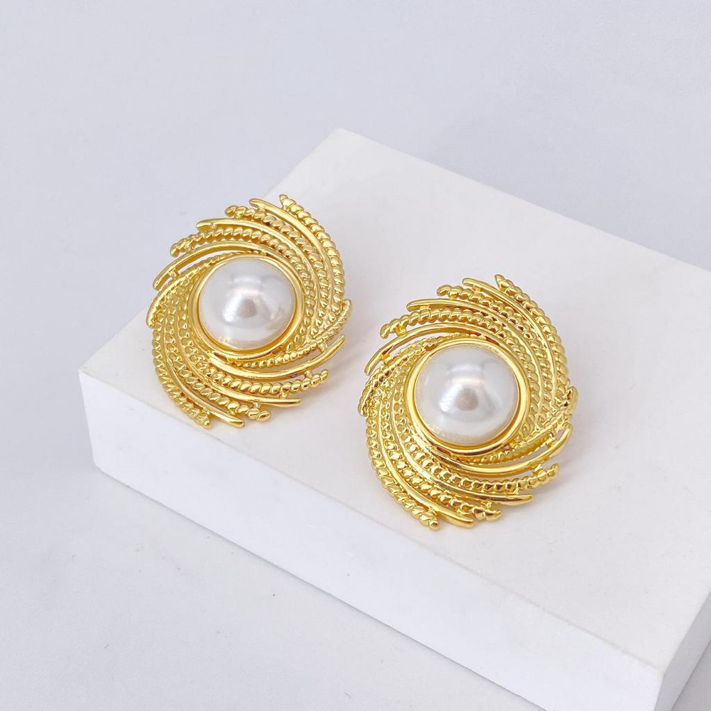 Elegant Stainless Steel Pearl Earrings - European & American Style, Titanium French Dangle, Luxurious Light Studs