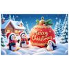 Festive Banner Gold Decorative Penguin Christmas Banner Holiday Banner Snowy Tree For Holiday Photo Shoot Christmas Decoration