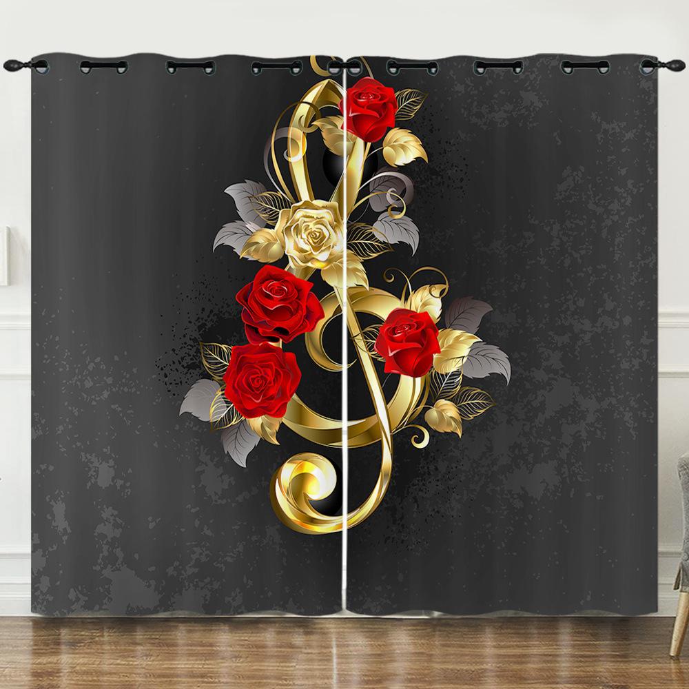 Gold Advanced Engraving Flower Pattern Digital Printing Curtain Blackout Punching Can Be