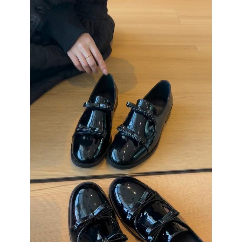 

Версия из коровьей кожи~ тупой носок ретро бант маленькие кожаные туфли низкий каблук слипоны простые туфли Мэри Джейн женские 40