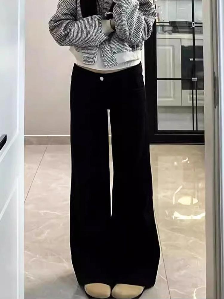 Black Micro-Flare Wide Leg Jeans for Women - Plus Size, Elastic, Slimming, Autumn