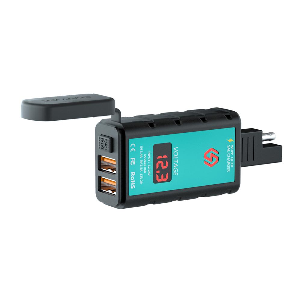 Motorcycle Dual USB Charger, DC12-24V Universal Handlebar Charger Motorcycle USB Riding Phone Charger USB Motorcycle Mobile Phone Power Supply Charger