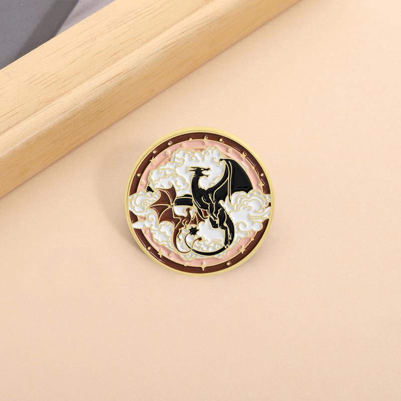 Fantasy Books Wings Enamel Pins Retro Black Dragon Pattern Brooches Lapel Badges Bookworms Jewelry Gift for Readers Friends