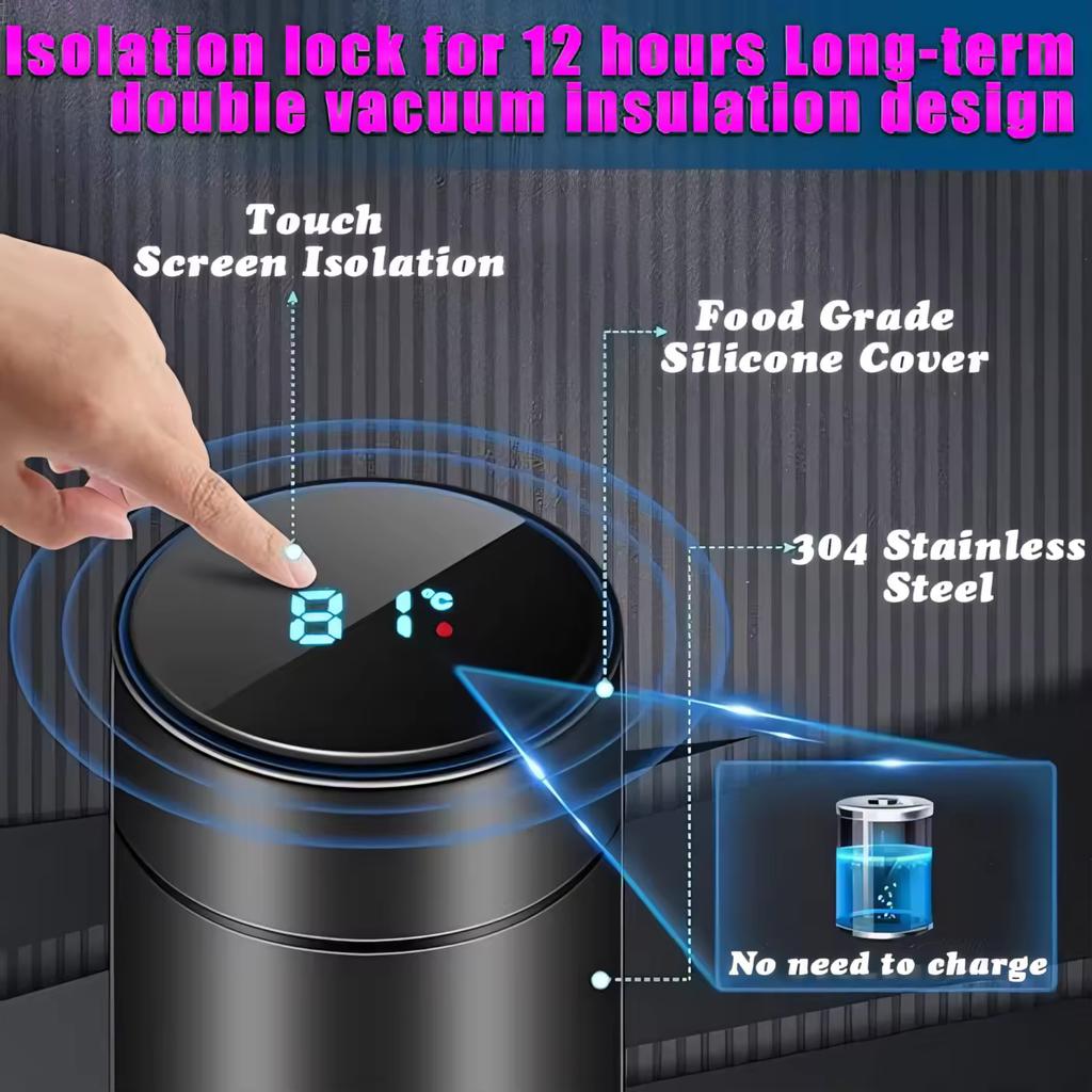 Customize Portable Temperature Led Digital Display Smart Drinkware Hot Water Bottle Stainless Steel Flasks Thermos Water Bottle