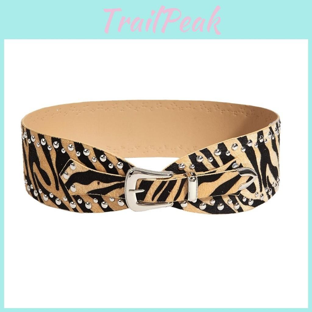 Fashion Leopard Print Pattern Rivet Metal Buckle Decoration Women Wide Waistband