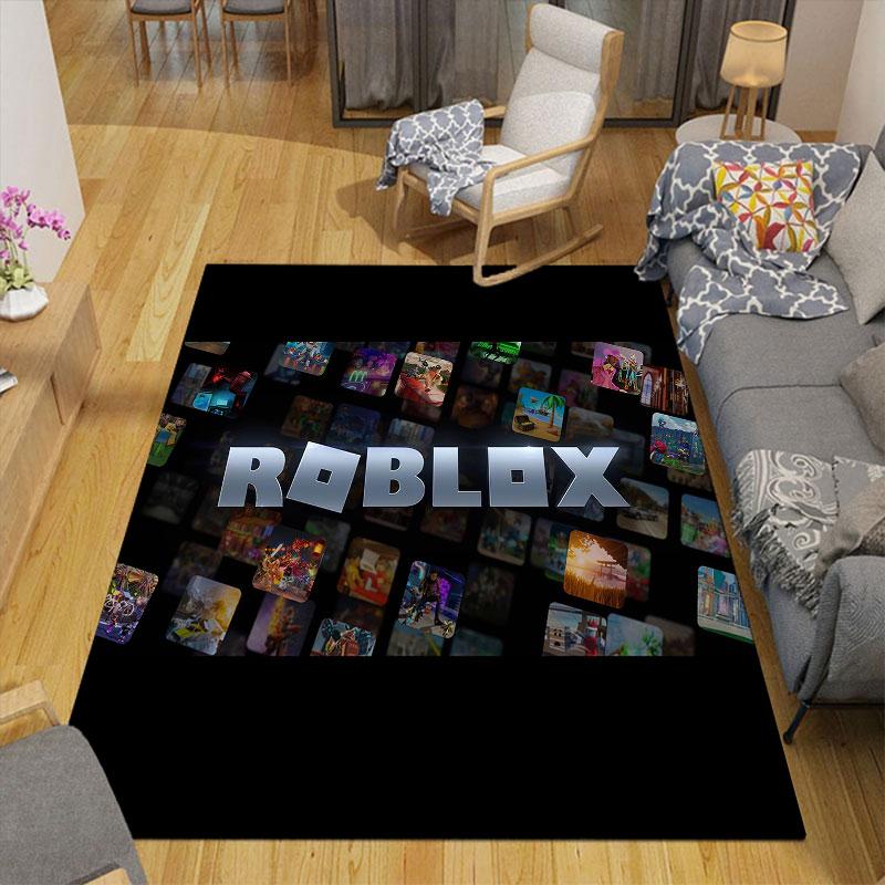 Roblox Flannel Printed Carpet, Home Sofa Decoration for Living Room & Bedroom, Non‑Slip Play Flannel Floor Mat for Game Room