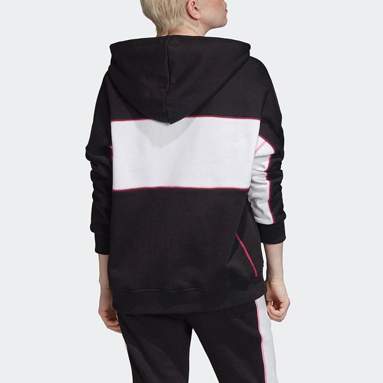adidas Originals Langer Hoodie Großes Logo Amerikanischer Vintage Farbblock Kapuzenpullover Damen Hoodies Schwarz FH7564