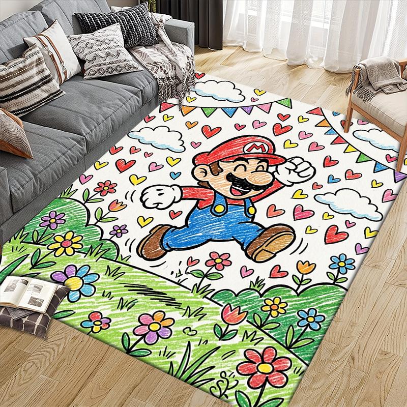 Mario Crayon Drawing Style Area Rug, Mario Fan Soft Carpet, Great Gift.chl