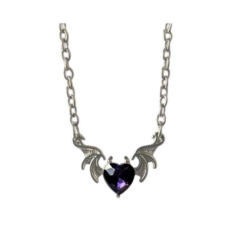 Gothic Heart Devil Wing Pendant Necklaces Love Pendant Chokers Alloy Material Party Jewelry Gift for Women Girlfriends
