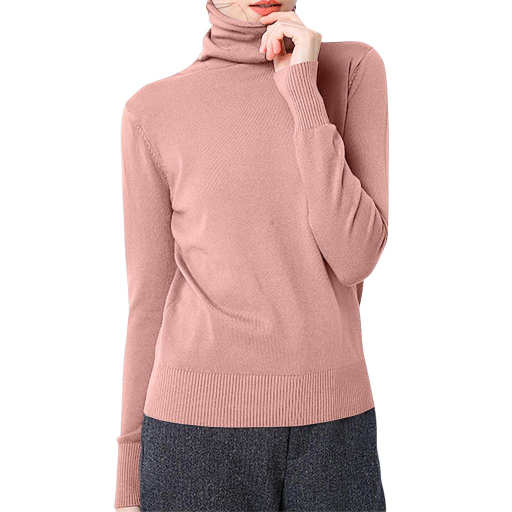Women's Casual And Fashionable Knitted Pile Collar Solid Color Long Sleeved Top