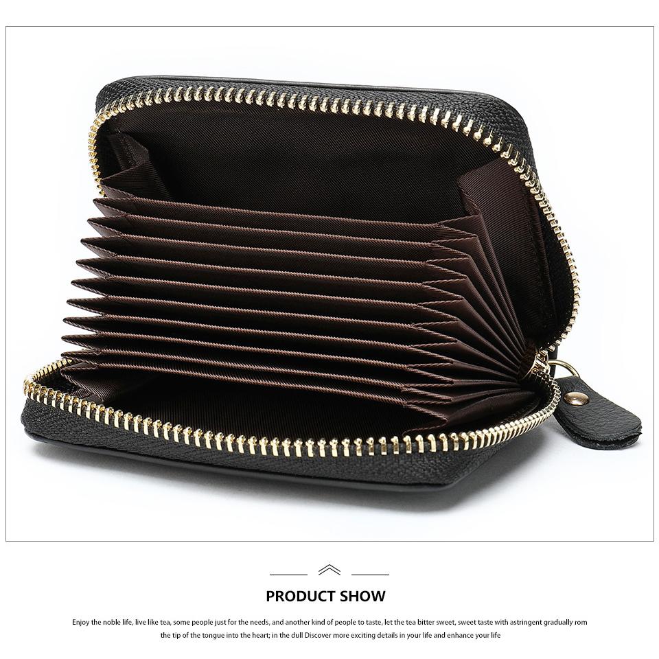 Genuine Leather Card Holder Zipper ID Credit Card RFID Blocking Slim Mini Wallet Organ Card Bag